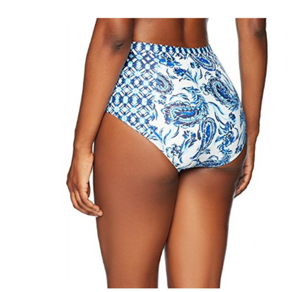 NEW COASTAL BLUE Floral Tropical High Waisted Blue & White Bikini Bottom M - Picture 8 of 8